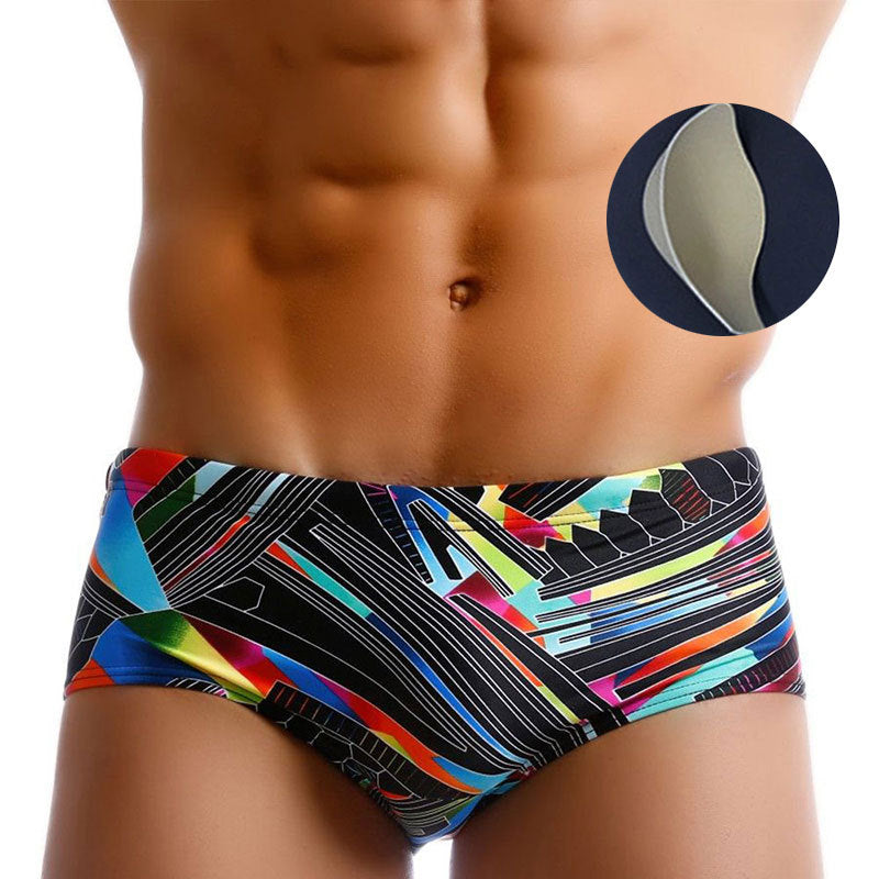 Geometric Color Line Print Boxer Swim Shorts
