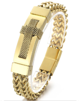 Cross Detail Bracelet - Hip Hop Style Stainless Steel (One Piece)