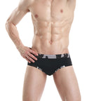 Men's Low-Waist Camo-Trim Swim Briefs
