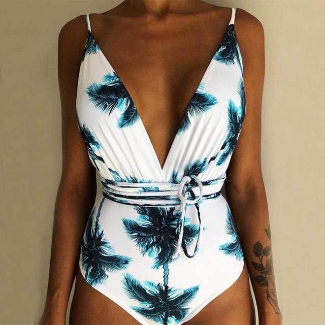 Women's Rainbow Stripe Deep-V One-Piece Swimsuit