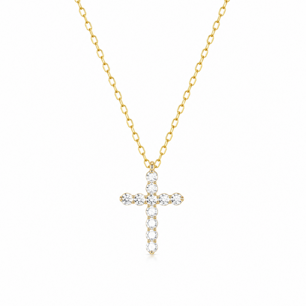 Faceted Crystal Cross Necklace