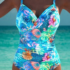 Tropical Print Shirred One-Piece Swimsuit