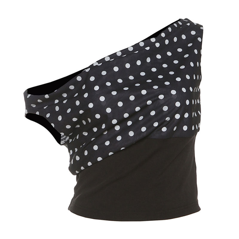 Retro One-Shoulder Polka Dot Crop Top