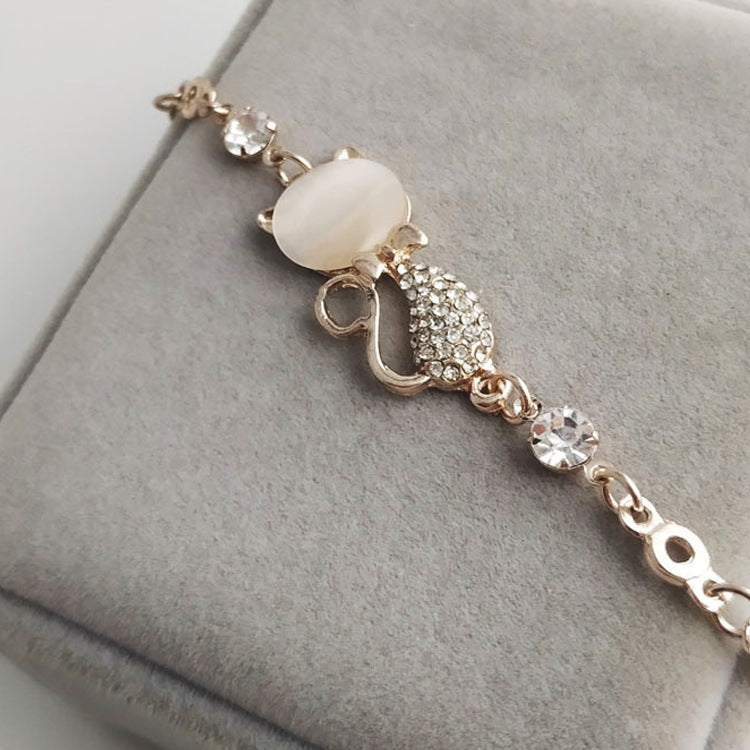 Trendy Korean Cat Bracelet with Accents
