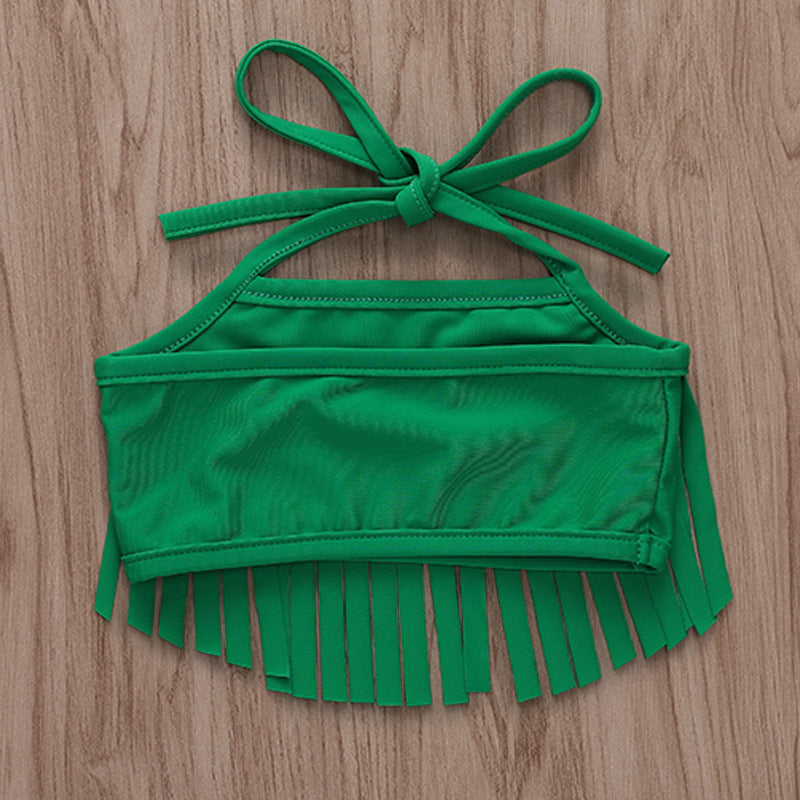 Girls Pineapple Print Fringe Bikini Set with Headband