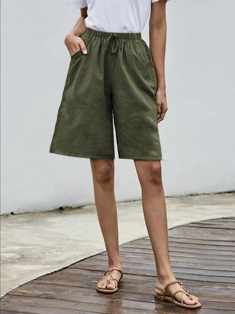 Plus Size Cotton Linen Five-Point Shorts for Women