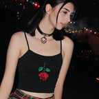 Embroidered Rose Crop Top Vest for Women