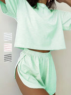 Women's Striped Knit Pajama Shorts Set