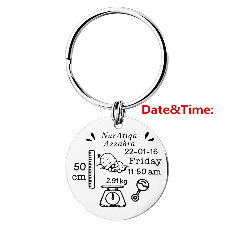 Custom Stainless Steel Keychain with Baby Birth Token | Accessory