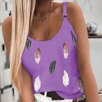 Women's Summer Feather Print Spaghetti Strap Tank Top