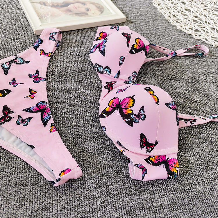 Pink Butterfly Print Bikini Set