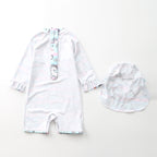 Girls Unicorn Rainbow Long-Sleeve Rash Guard Swimsuit with Cap