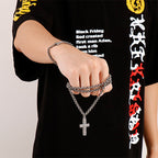 Retro Stainless Steel Cross Necklace and Bracelet Set