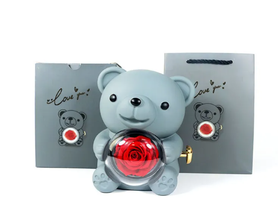 Rotating Rose Teddy Bear Gift Box | Home Decor