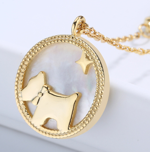 Silver Necklace with Cartoon Dog Pendant and Shell