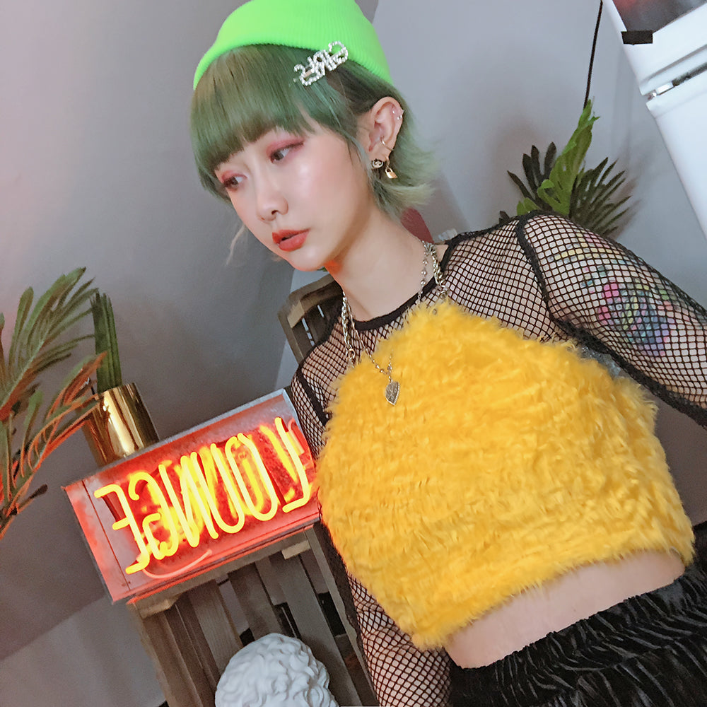 Fuzzy Chain-Neck Halter Tube Top