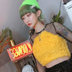 Fuzzy Chain-Neck Halter Tube Top