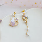 Korean Silver Cat Balloon Asymmetric Earrings