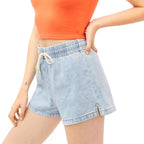 Multicolor Women's Mid-Rise Denim Shorts with Elastic Waist