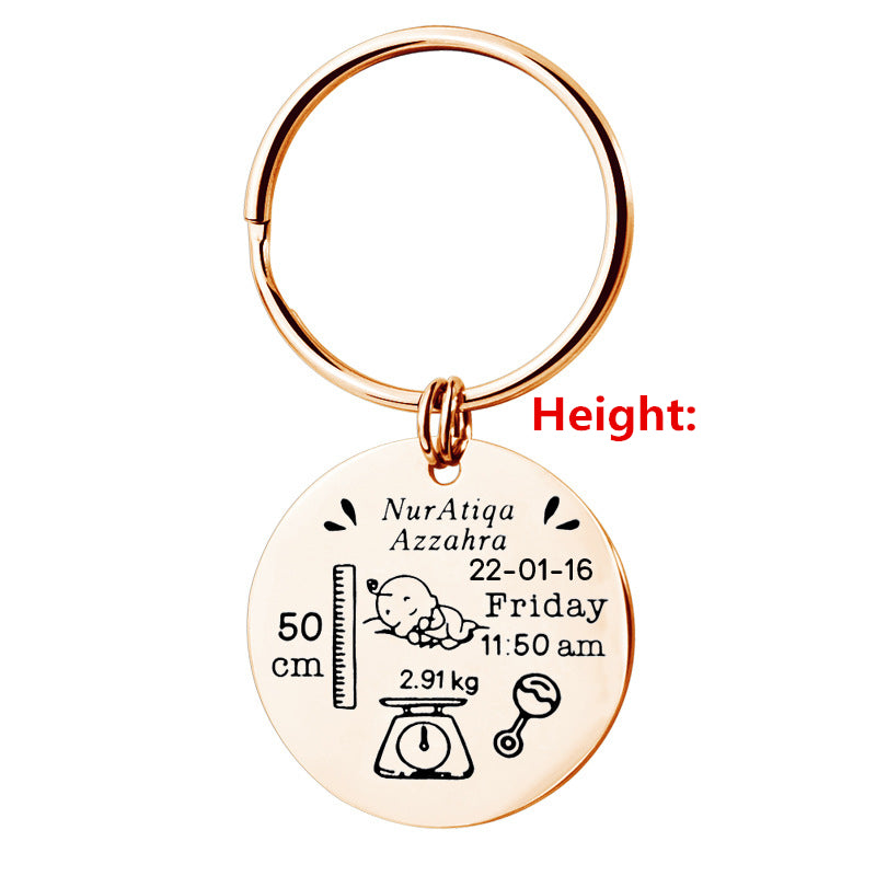 Custom Stainless Steel Keychain with Baby Birth Token | Accessory