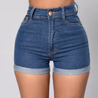 2020 Women's Trendy Denim Shorts with Rolled Hem