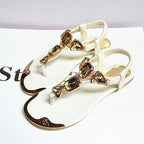 Summer Flat Thong Sandals with Rhinestones and Strap