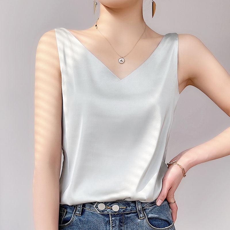 2024 Spring/Summer Women's Silk Satin V-Neck Tank Top
