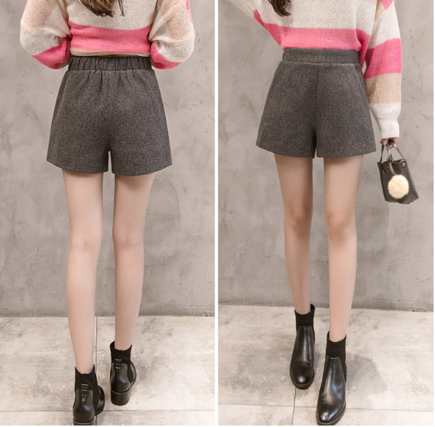 Thick Women's Wool Shorts, High-Waisted Fit for Fall