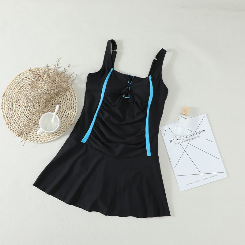 Pleated Skirted One-Piece Swimdress