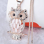Fashionable Owl Pendant Sweater Necklace with Cat's Eye