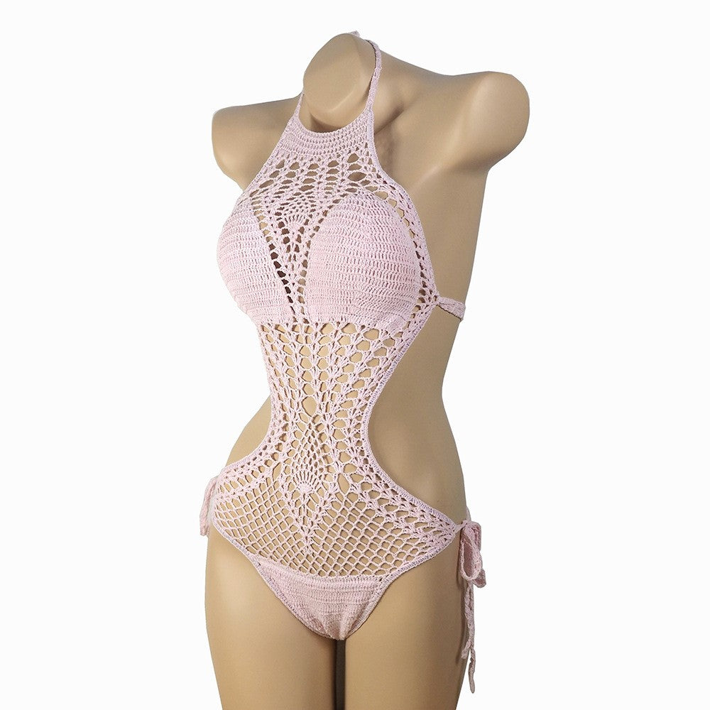Pink Knitted Cutout Monokini