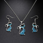 Aopok Cat Silver Pendant and Cat Earrings Set