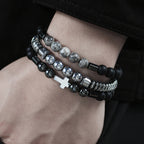 Men's Haematite Cross Bracelet Set