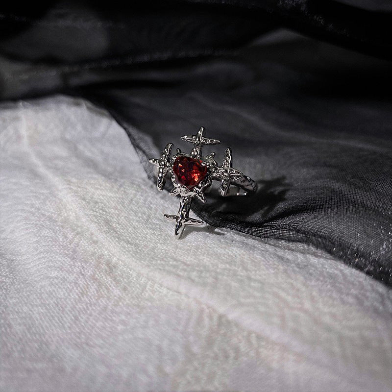 Cross Ring with Ruby and Zircon Accents