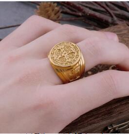 St. Benedict Seal Ring with Cross for Men (One Piece)