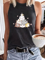 Harajuku Anime Print Sleeveless Crop Top for Students