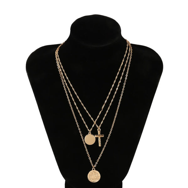 Retro Queen Cross Coin Layered Necklace for Women