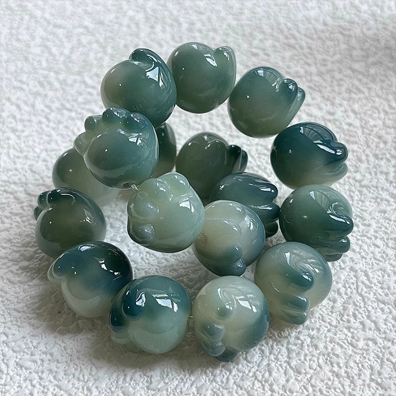 Cat's Paw Bodhi Root Bracelet with White Jade Design
