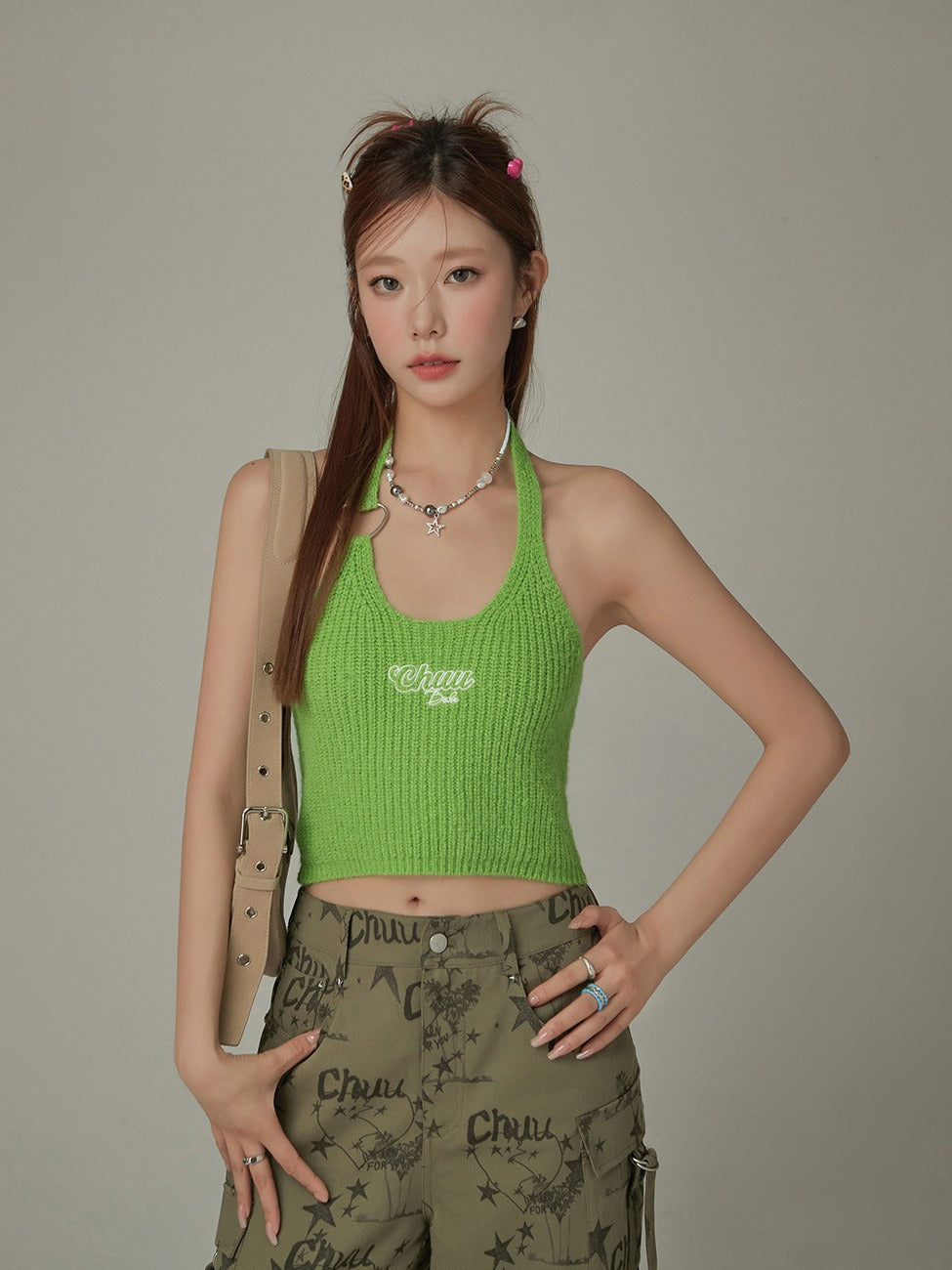 Women's Solid Color Rhinestone Strap Sexy Crop Top