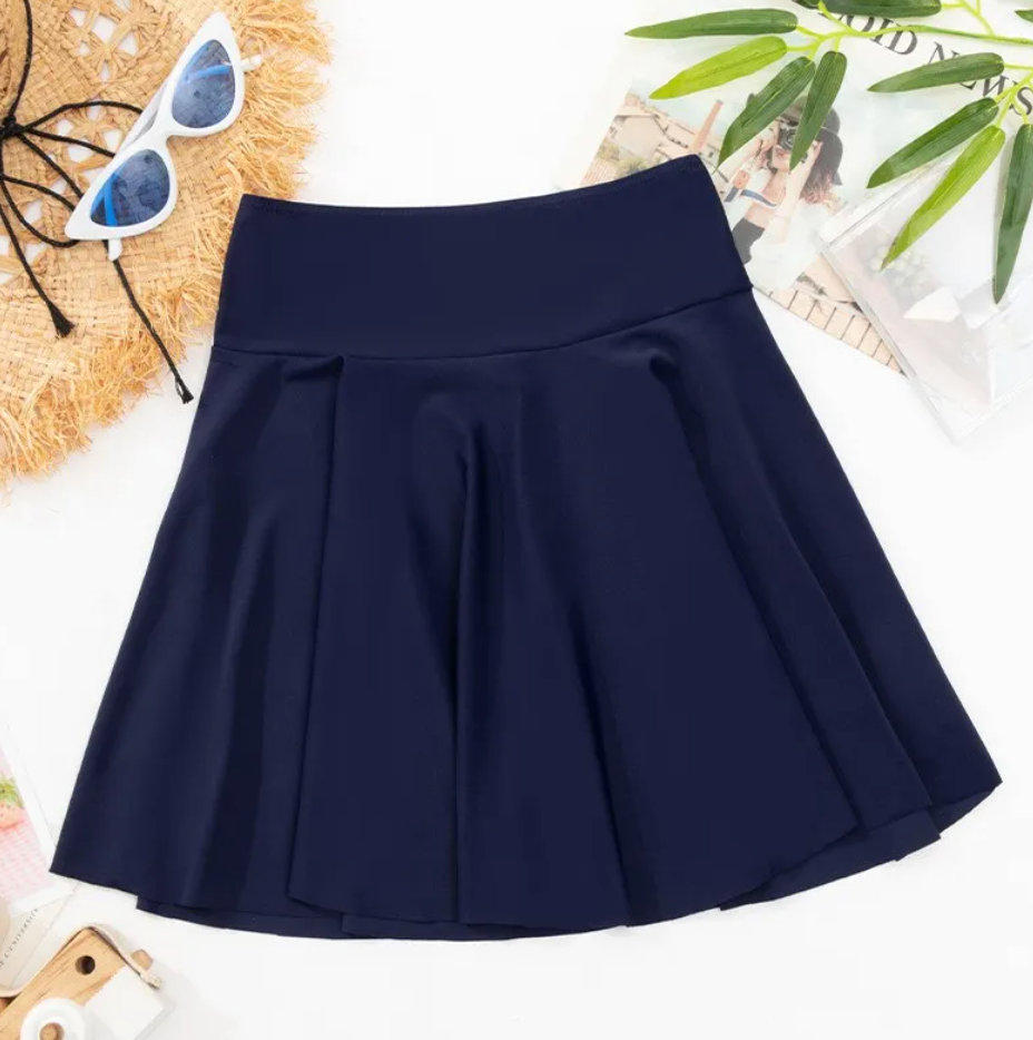 High-Waist Pleated Swim Skirt Bottom