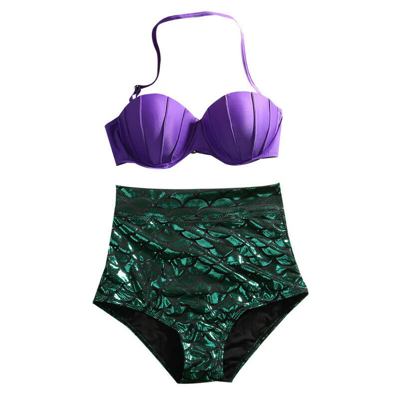 Purple and Green High-Waist Bikini Set