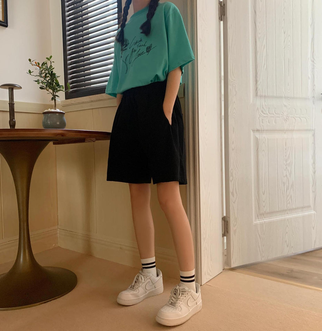 Women's High Waist Cotton Wide Leg Commuter Shorts