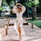 Embroidered Long Sleeve Sun Protection Beach Cover-Up