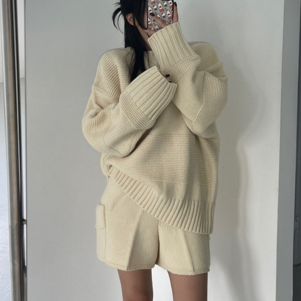 Women's Knit Sweater & High Waist Shorts Set