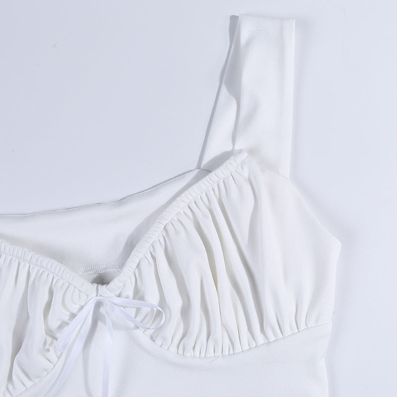 Women's Sexy Bow Tie Pleated U-Neck Tank Top