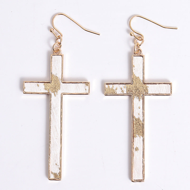Fashionable Leopard Print Cross Earrings with Leather | Christian Jewelry