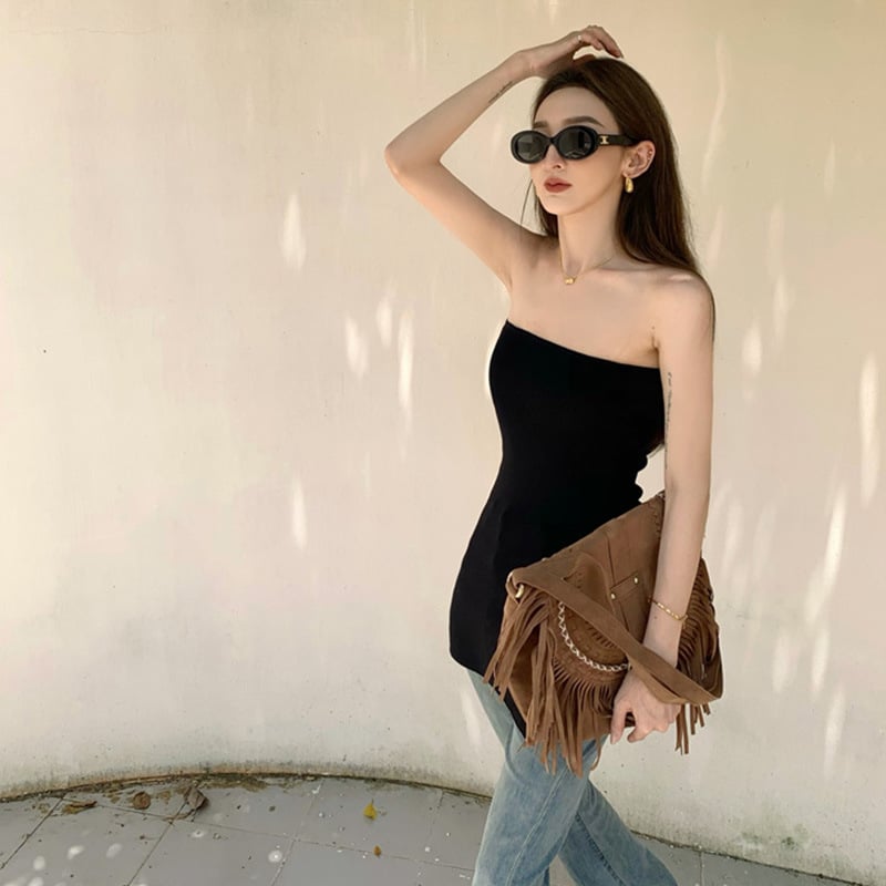 Straight Neck Backless Tank Top with Slim Hem for Women