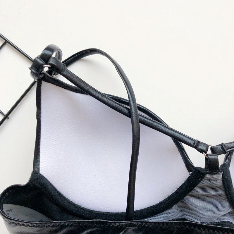 Shiny Wet-Look Strappy Bikini Set