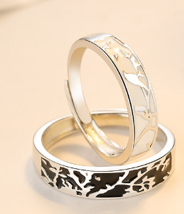 Bird and Fish Couple Retro Niche Rings (Pair)