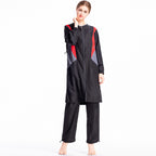 Plus Size Color Block Zip Modest Swimwear Set